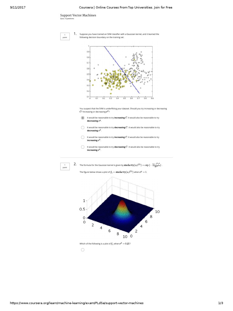 Quiz Week 7 - Support Vector Machines | PDF | Support Vector Machine ...