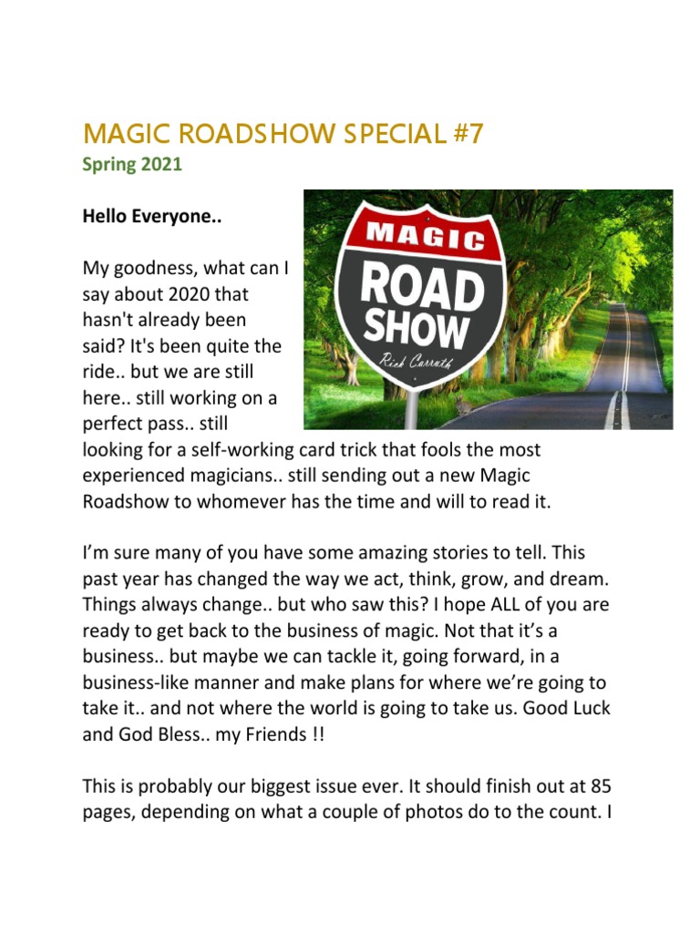 Magic Roadshow Spring 2021 Edition | PDF | Magic (Illusion) | Entertainment