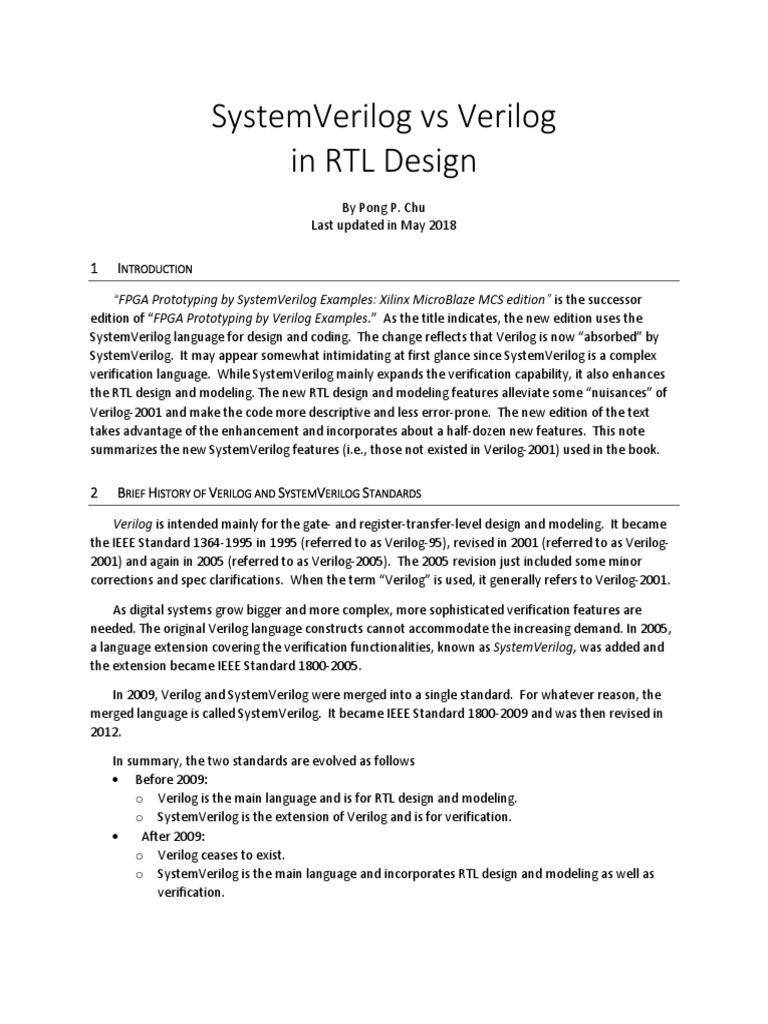 SystemVerilog Vs Verilog in RTL Design | PDF | Electronics | Computer ...