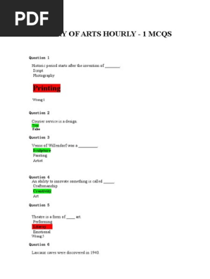 HISTORY OF ARTS HOURLY 1 MCQS