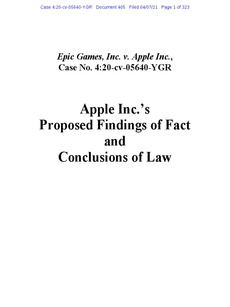 Apple's Proposed Findings of Fact and Conclusions of Law in Epic