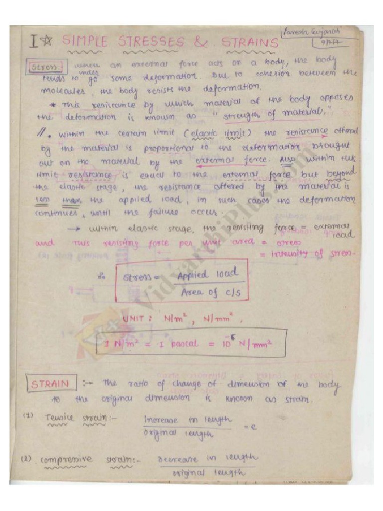 Strength of Material 1 Som Mechanical Engineering Handwritten Classes