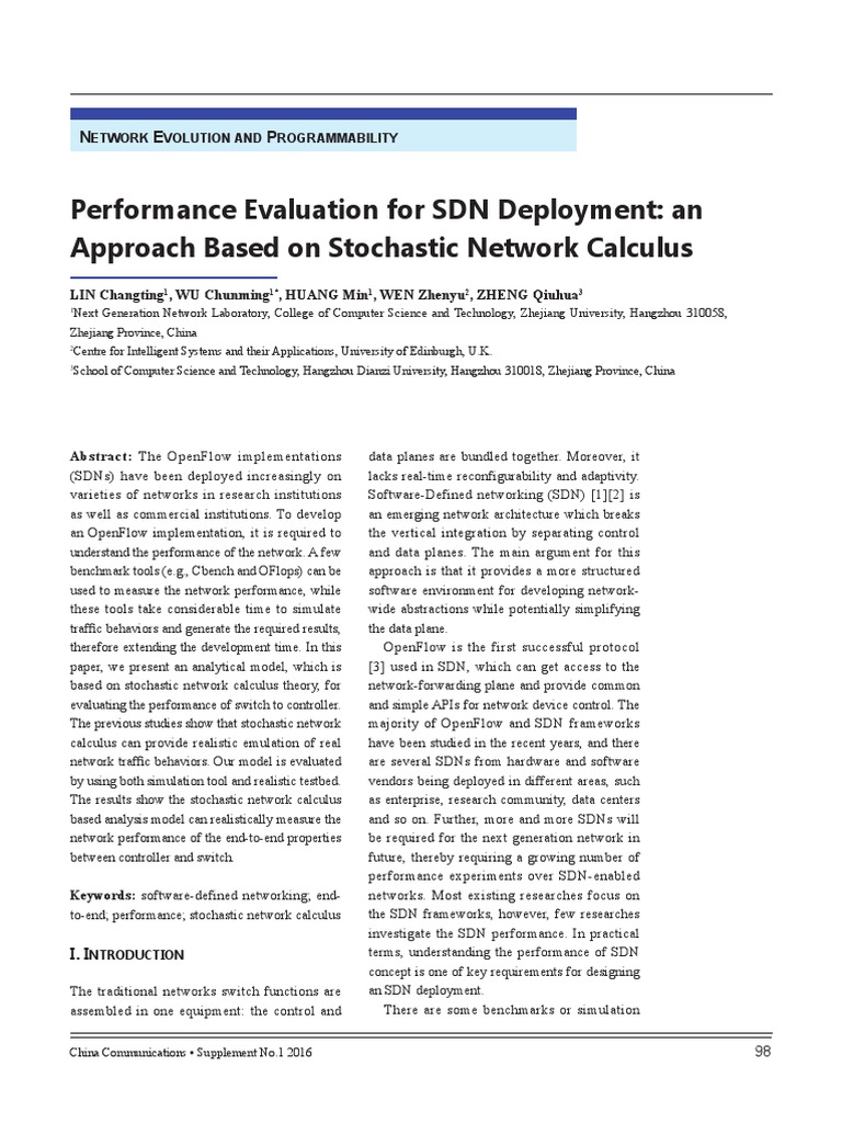 SDN Performance Evaluation Using Stochastic Calculus | PDF | Computer ...