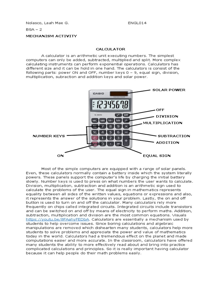 The Parts and Functions of a Basic Calculator | PDF | Calculator ...