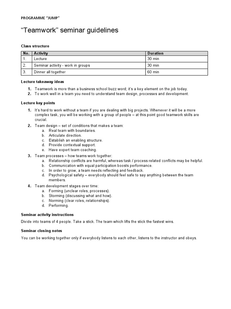Teamwork - Seminar Guidelines - v1.0 | PDF | Art | Self-Improvement