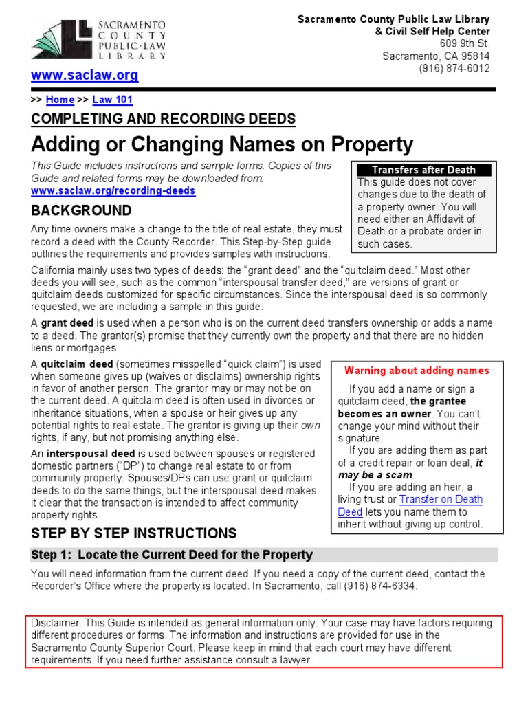 Adding or Changing Names On Property Completing and Recording Deeds