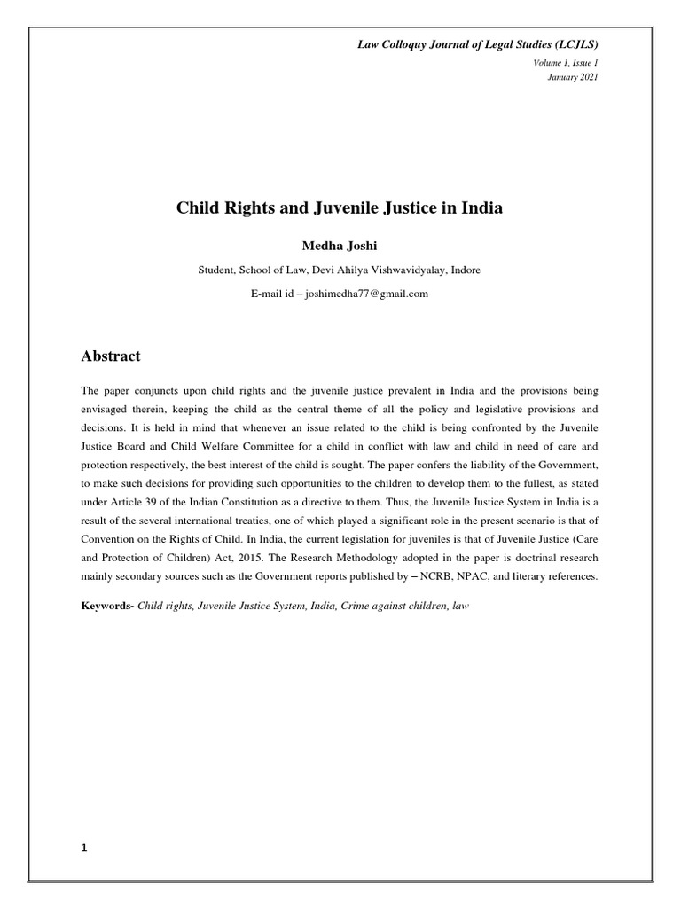Child Rights and Juvenile Justice in India | PDF | Juvenile Court ...