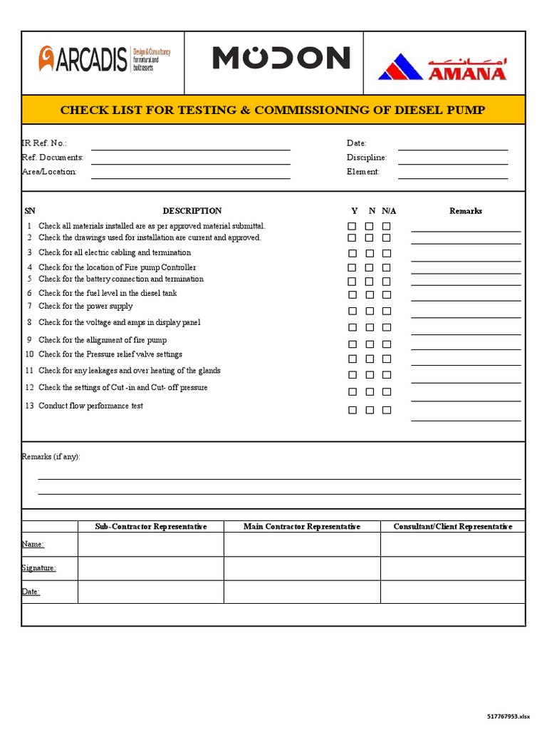 Checklist T & C Diesel Pump | PDF