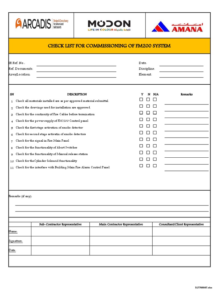check-list-for-commissioning-of-fm200-system-ir-ref-no-date-ref