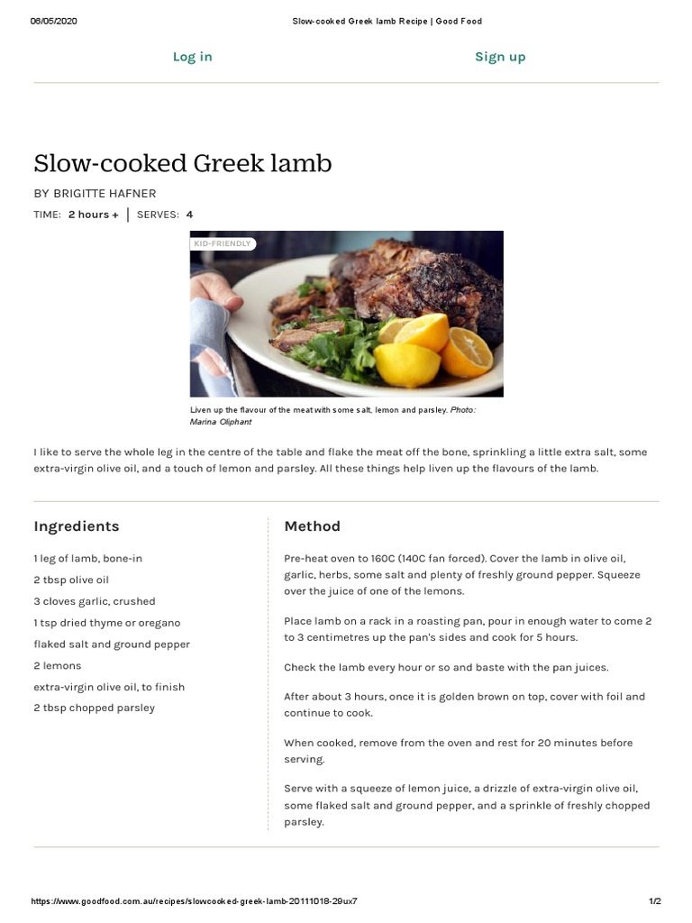 SlowCooked Greek Lamb Recipe Good Food PDF Garlic Parsley