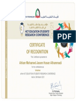 Ahlam Alhammadi Certificate of Recognition