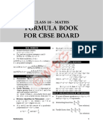 Formula Book For Cbse Board: Class 10 - Maths