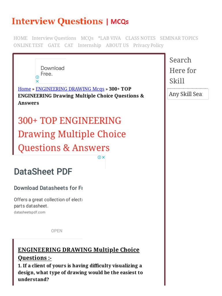 300+ TOP ENGINEERING Drawing Multiple Choice Questions & Answers