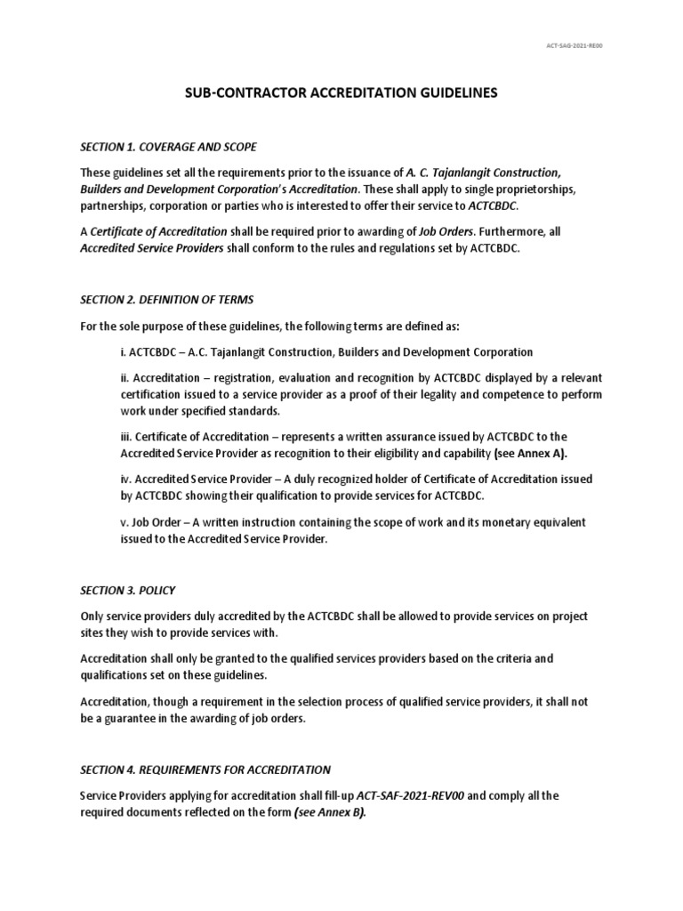 Sub-Contractor Accreditation Guidelines | PDF | Corporations | Business