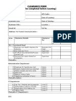 Clearance Form (To Be Completed Before Leaving)