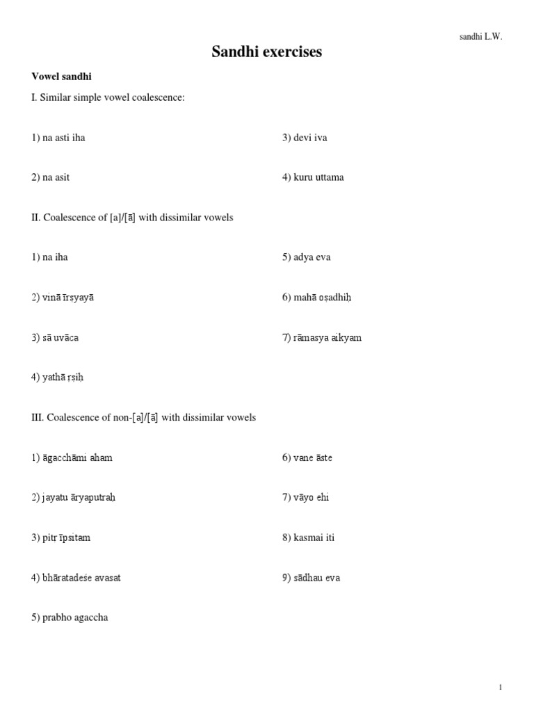 Sanskrit Sandhi Exercises and Examples | PDF
