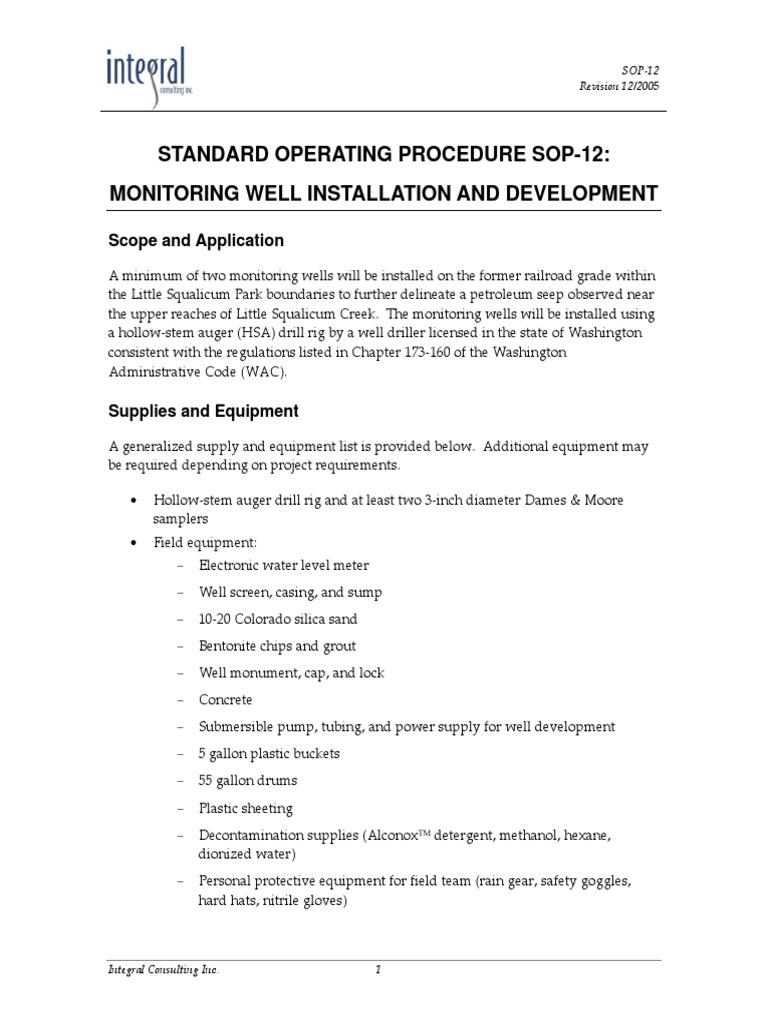 Monitoring Well Installation SOP | PDF | Casing (Borehole) | Drilling Rig