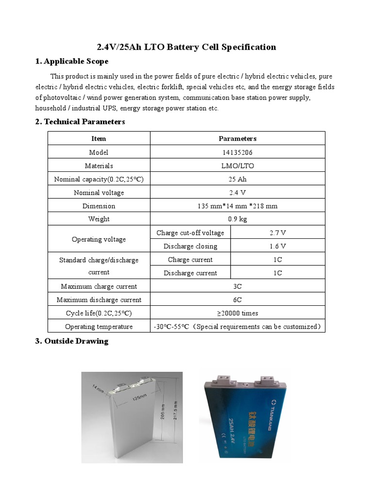 LTO Battery Cell Specifications and Curves | PDF | Technology & Engineering