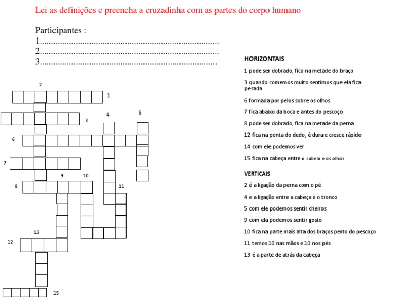 Cruzadinha: Partes do Corpo Humano | PDF | Natureza