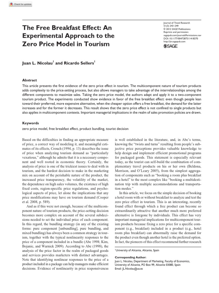 Zero Price Breakfast PDF Tourism Economics