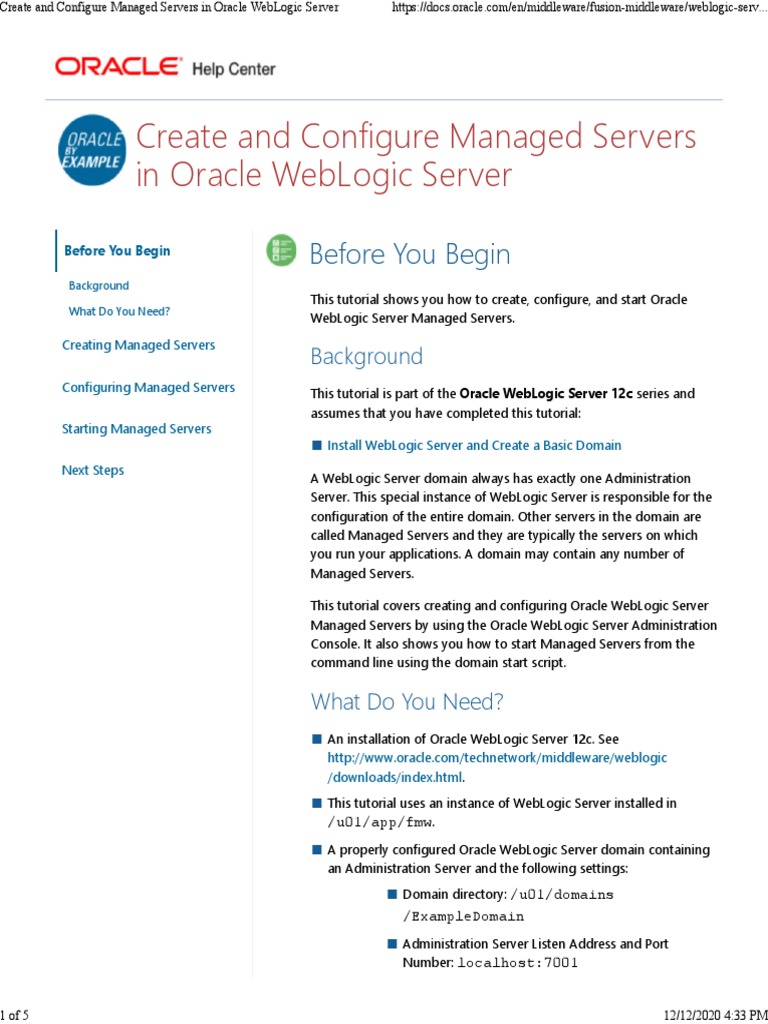 Create and Configure Managed Servers in Oracle WebLogic Server PDF | PDF |  Command Line Interface | Domain Name
