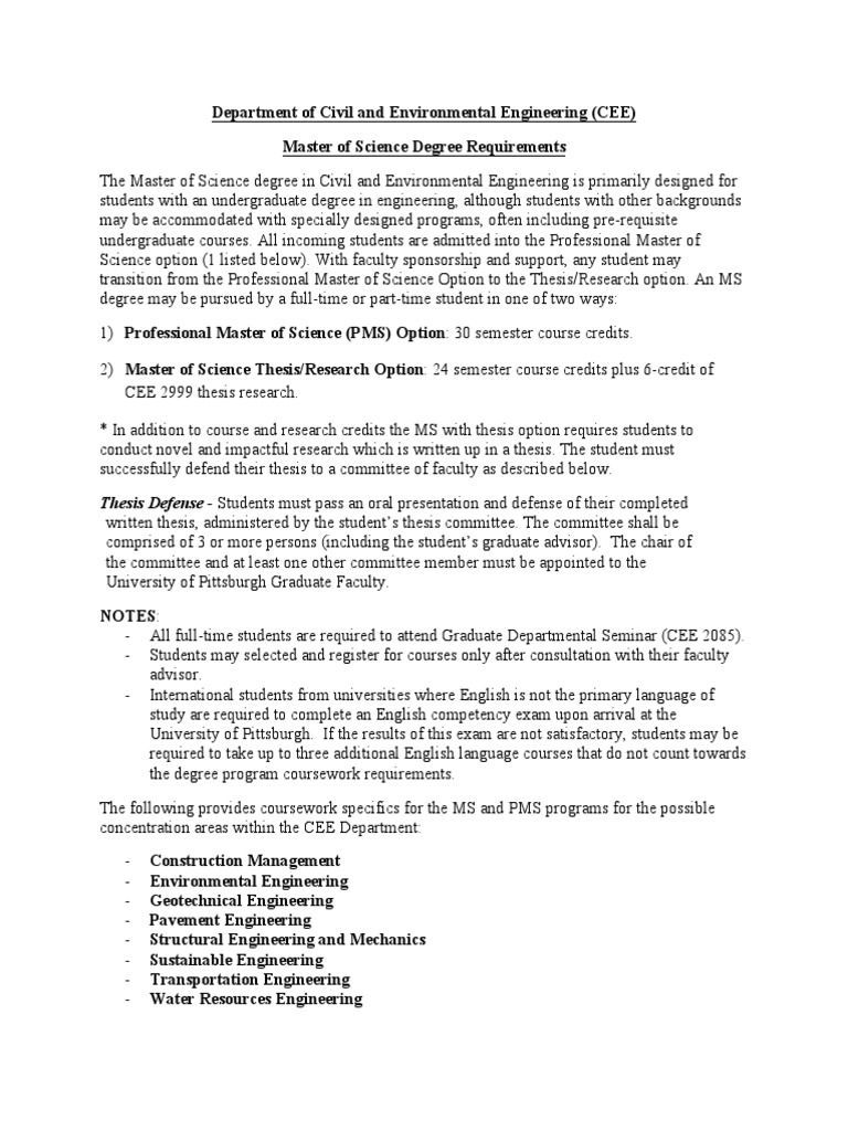 Department of Civil and Environmental Engineering (CEE) Master of