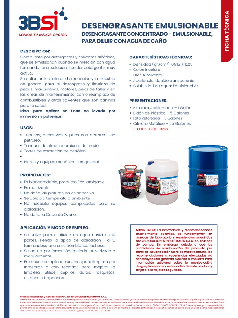 Desengrasante Emulsionable 3BSI | PDF | Solvente | Detergente