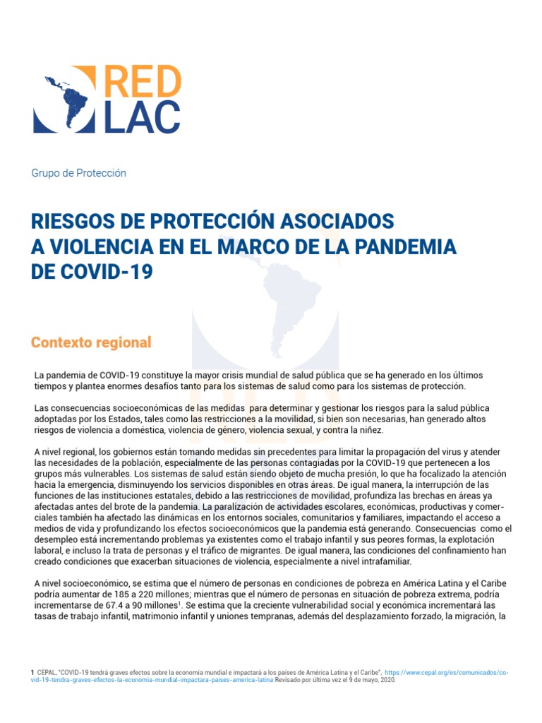 Riesgos de Protección Asociados A Violencia en El Marco de La Pandemia ...