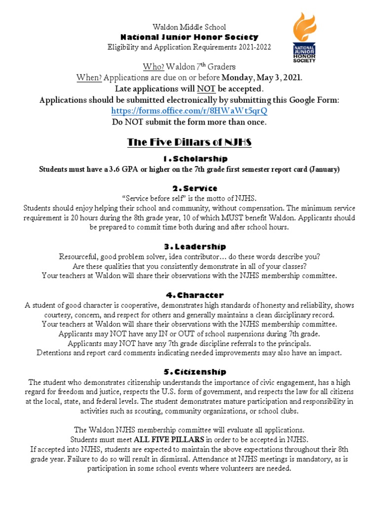 Eligibility and Application For Njhs 21-22 | PDF | Citizenship | Human ...
