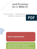 Industrial Psychology (BAS-12/ BHM-05) : Unit 2 Lecture 1: Introduction To Motivation: Definition, Elements, & Theories