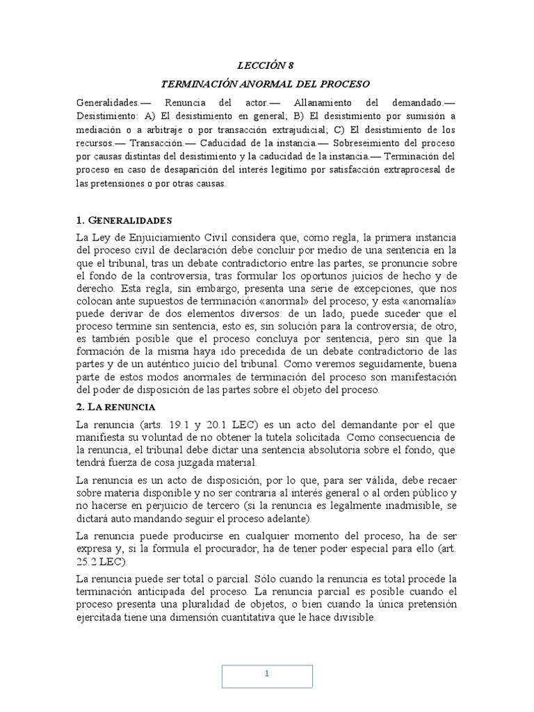 Terminación Anormal del Proceso Civil | PDF | Demanda judicial | Res ...