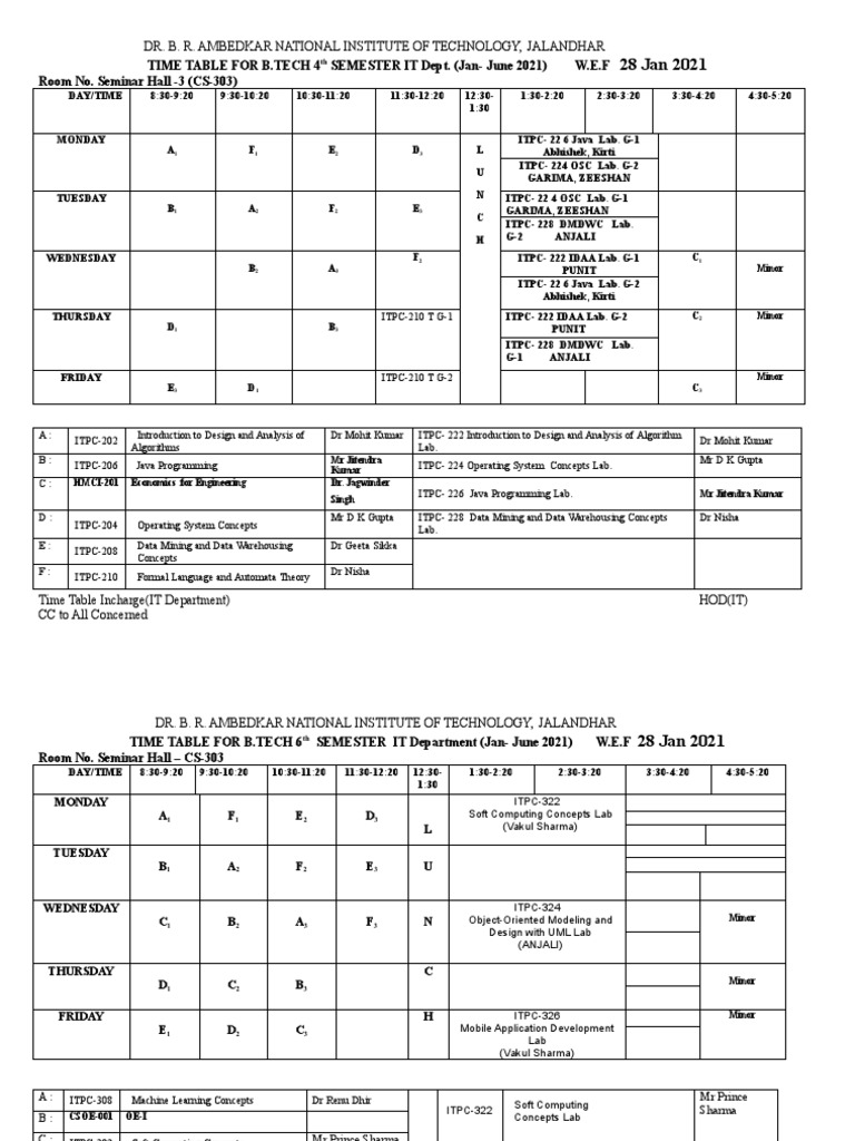 Time Table Class 2021 IT PDF Applied Mathematics Information Technology Management