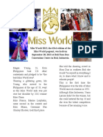 Miss World 2013, The 63rd Edition of The Miss World Pageant, Was Held On September 28, 2013 at Bali Nusa Dua Convention Center in Bali, Indonesia