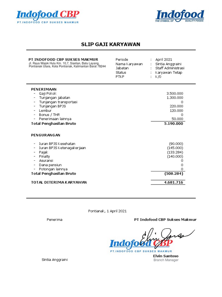 Slip Gaji Indofood Pdf