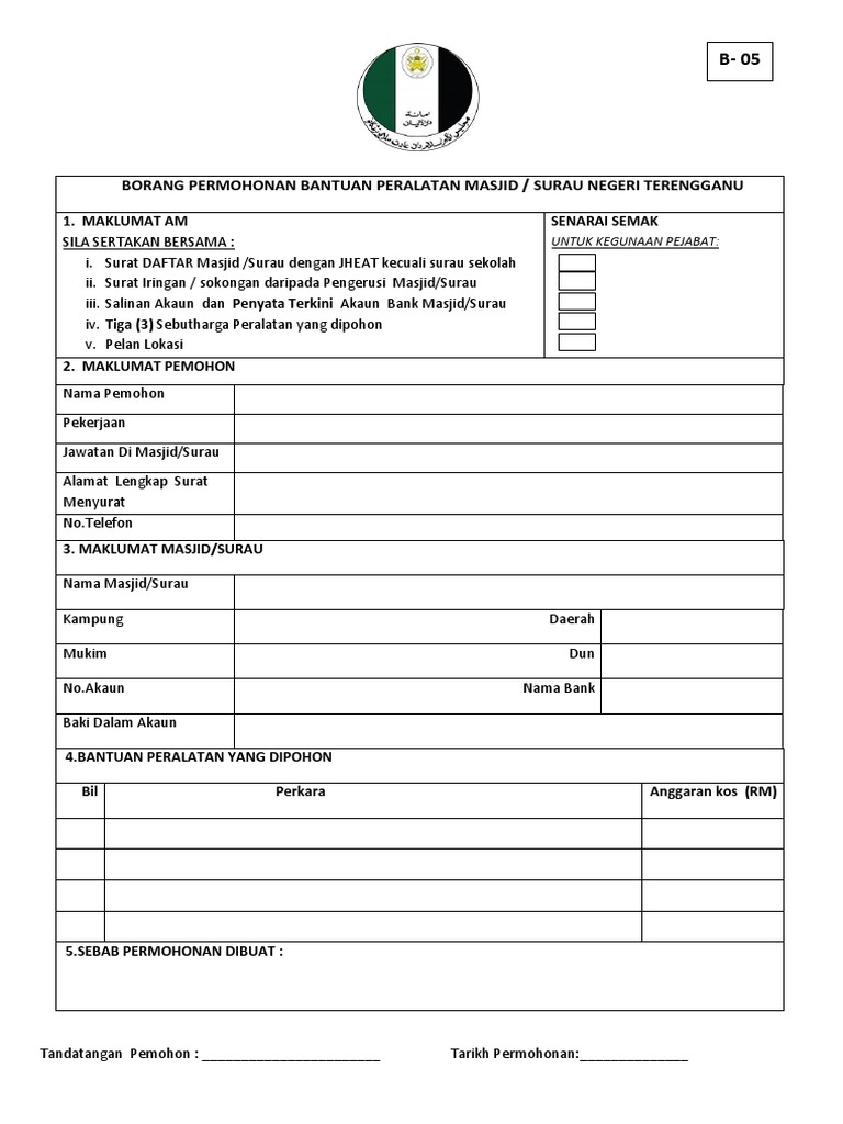 Borang Permohonan Bantuan Peralatan Masjid Surau Pdf