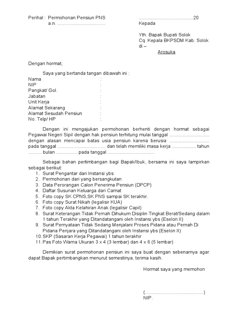 Formulir Permohonan Pensiun Bup Revised Pdf