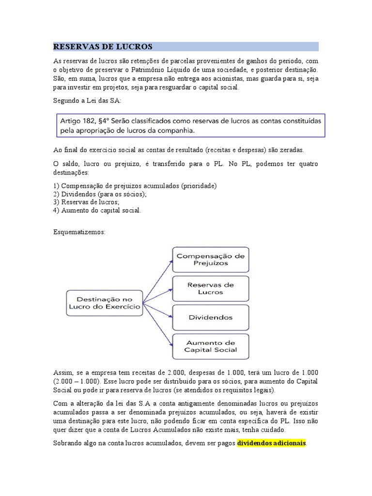Tipos e Limites das Reservas de Lucros | PDF | Título corporativo ...