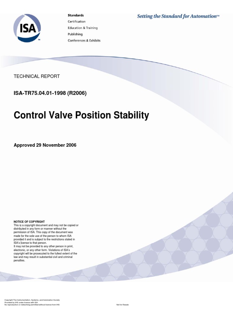 Control Valve Position Stability: ISA-TR75.04.01-1998 (R2006) | PDF ...