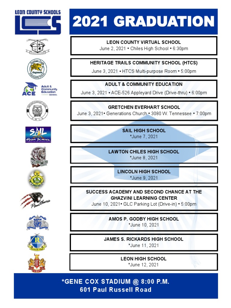 Leon County Schools 2021 Graduation Schedule | PDF