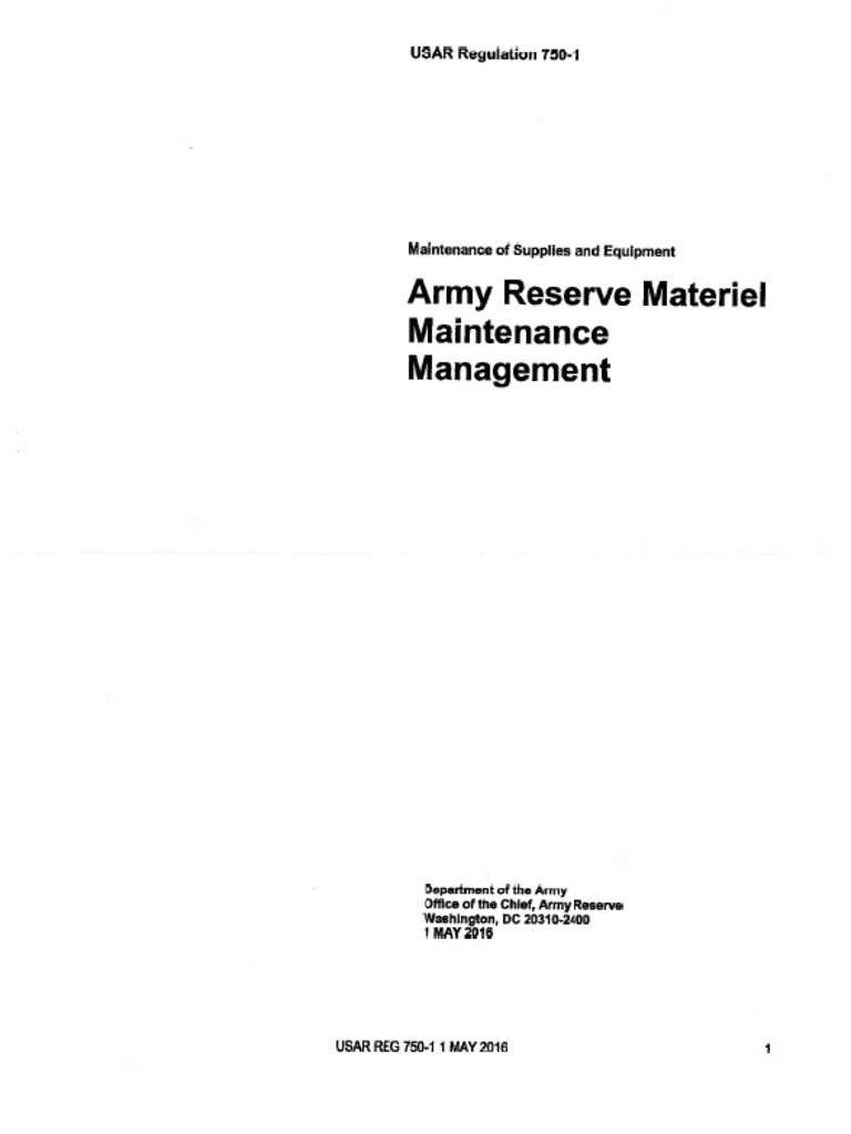 USAR 750-1 Army Reserve Material Maintenance Management 01MAY2016 | PDF