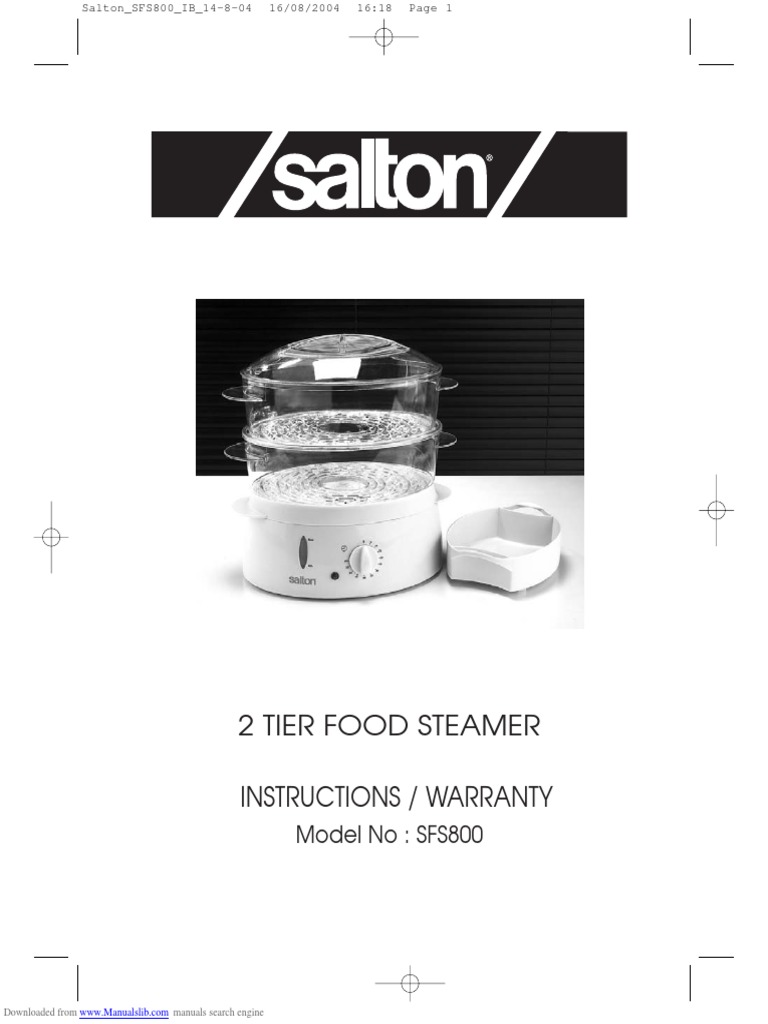 2 Tier Food Steamer Instructions / Warranty Model No SFS800 PDF