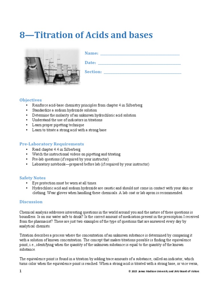 8 Titration of Acids and Bases PDF Titration Chemistry