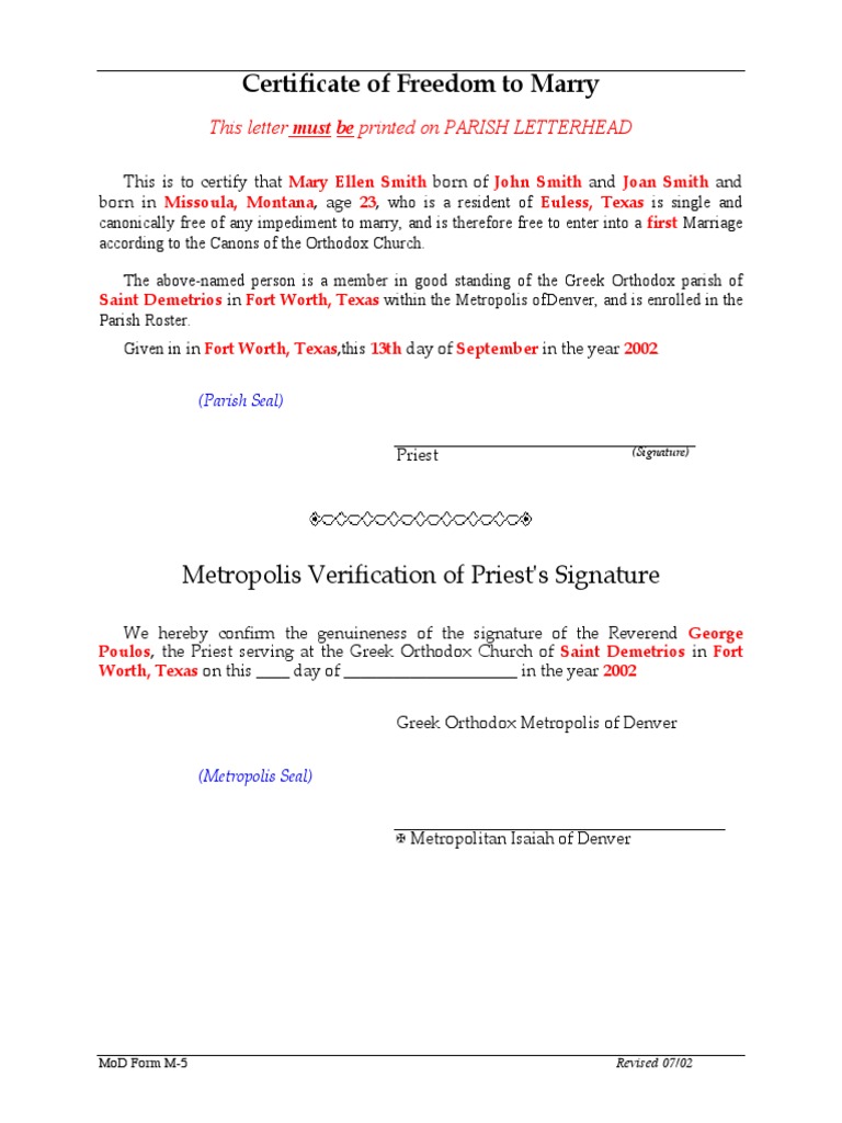WHAT IS A FREEDOM TO MARRY CERTIFICATE intelligence overview