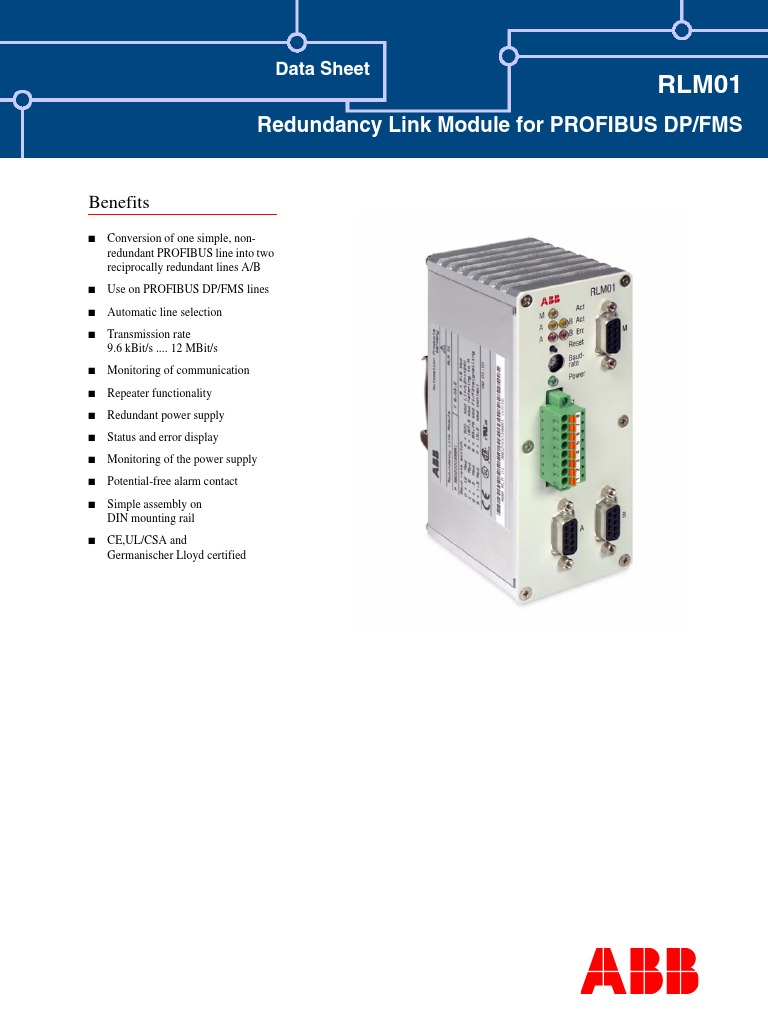 3BDD011641R0301 - en RLM01 Redundancy Link Module For PROFIBUS DP FMS ...