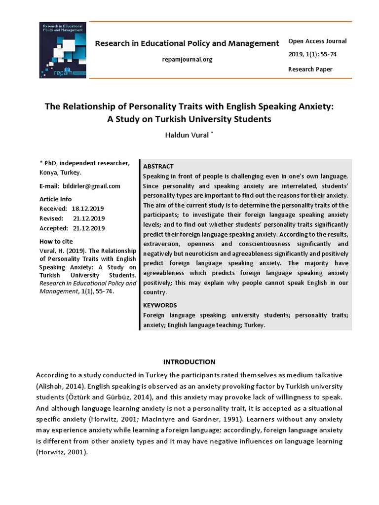 Personality Traits and English Anxiety | PDF | Extraversion And ...