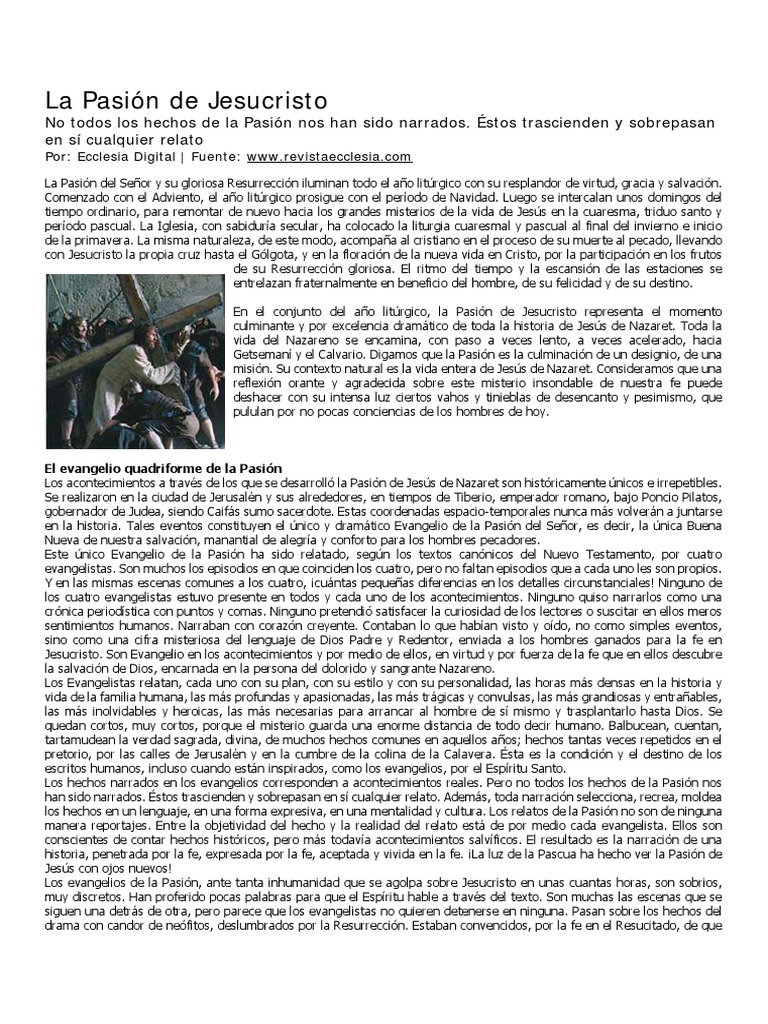 La Pasión de Cristo: Un Relato de Fe | PDF | Año litúrgico | Evangelios