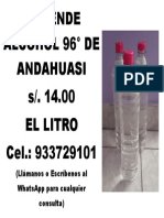 Se Vende Alcohol 96° de Andahuasi S/. 14.00 El Litro Cel.: 933729101