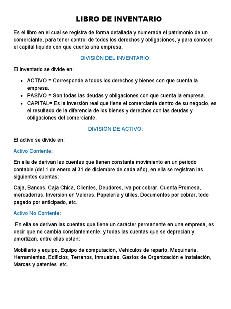 Libro de Inventario: Estructura y Cálculo | PDF | Bancos | Contabilidad