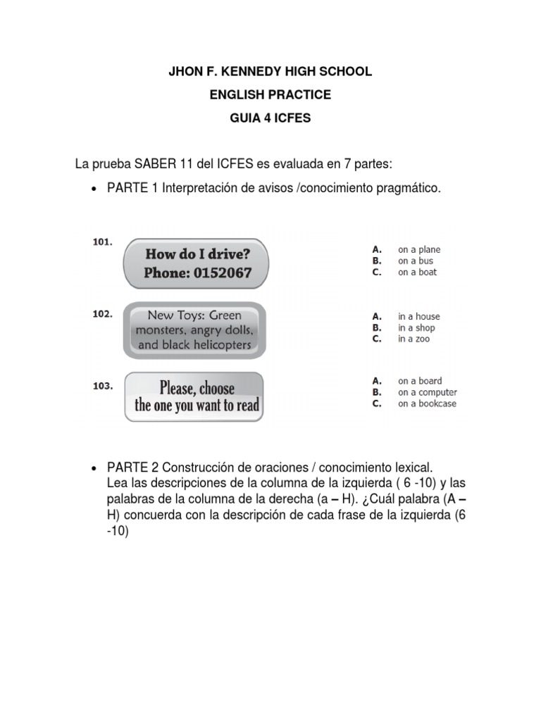 Guía de Práctica ICFES Inglés | PDF | Artes del Lenguaje y Comunicación ...