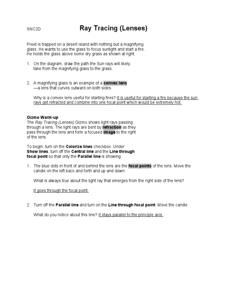 Ray Tracing (Lenses) Gizmo WarmUp PDF Radiation